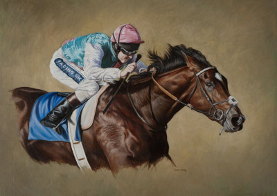 Photo to portrait painting of Frankel on a finish in oil