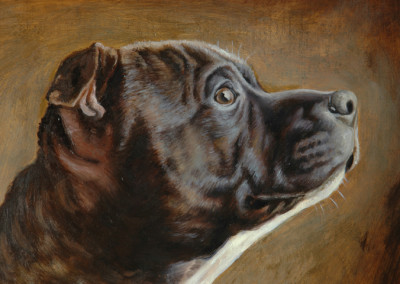 Oil portrait of Fat Boy on canvas - detail